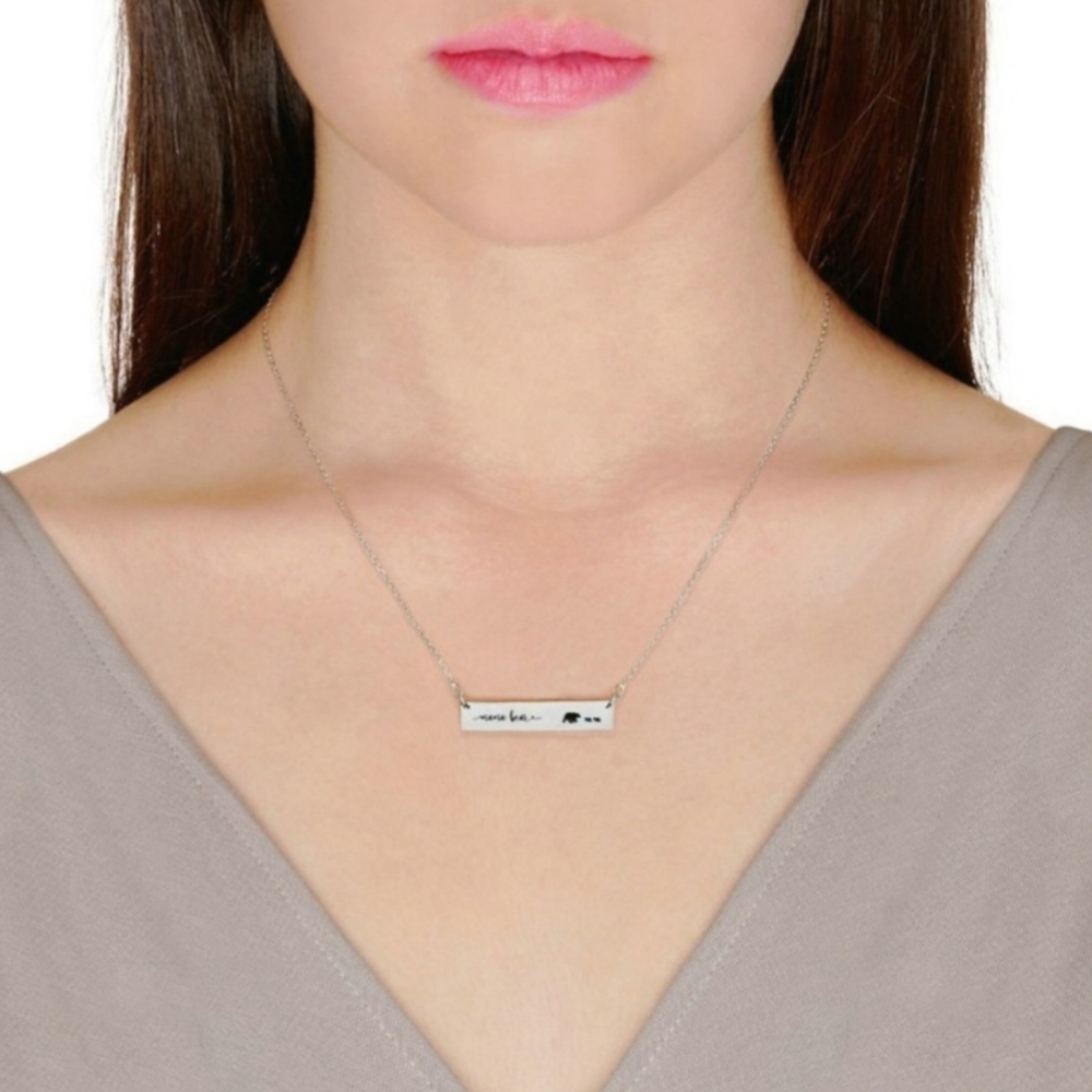 Mama bear necklace. Stainless steel bar and chain.  Adjustable chain. Silver. - Picture 2 of 3